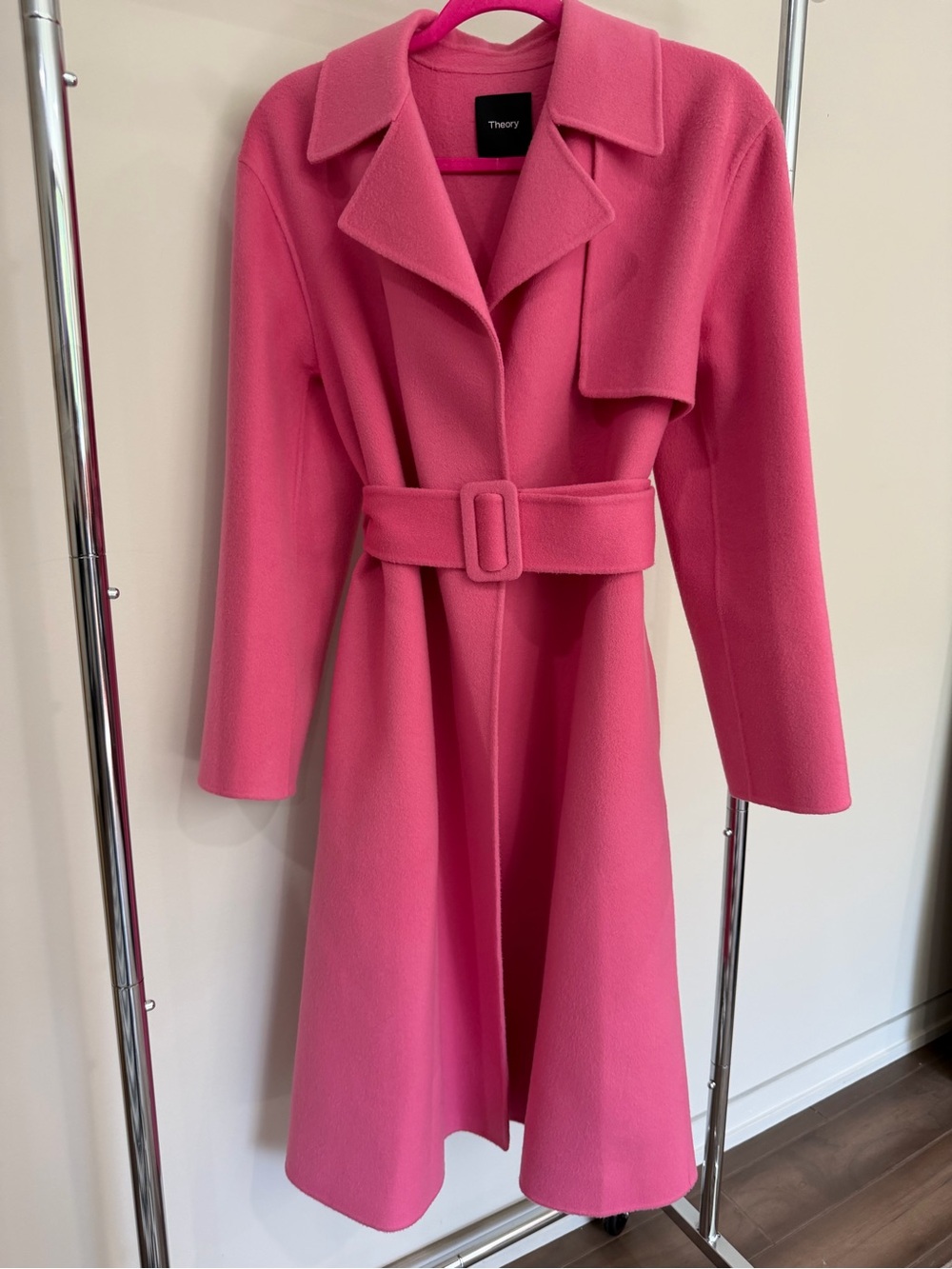 Theory Longline Wool & Cashmere Pink Wrap Trench Coat size medium